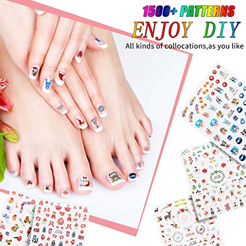 Más de 1500 Patrones 20 Hojas Pegatinas de Uñas de Navidad Calcomanías de Uñas Autoadhesivas 3D Calcomanías Envolturas de Uñas Copo Nieve Invierno Navidad Pegatinas Uñas Árbol Navidad Santa