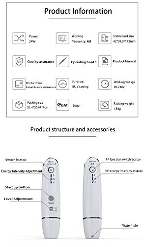 Masajeador de Belleza por Ultrasonidos,RF Facial Instrumento Multifuncional Dispositivo Anti-Edad Rejuvenecimiento de la Piel Anti-Arrugas Anti-acné Apriete de la Piel Limpieza Facial,Señora/Madre