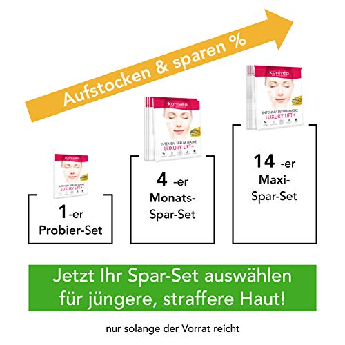 Mascarilla facial KONIVÉO Premium ‚Luxury Lift+‘. Máscara de tejido con acción Anti Arrugas. Tratamiento Anti Aging y revitalizante intensivo. Sello alemán Dermatest „Muy bueno“. 1 Unidad