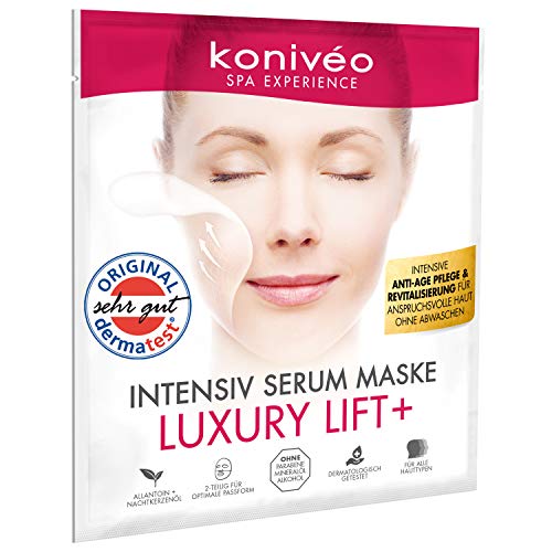 Mascarilla facial KONIVÉO Premium ‚Luxury Lift+‘. Máscara de tejido con acción Anti Arrugas. Tratamiento Anti Aging y revitalizante intensivo. Sello alemán Dermatest „Muy bueno“. 1 Unidad