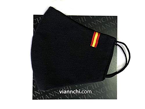 Mascarilla reutilizable Adultos Talla L,Unisex,color Negro con la Bandera de España, protección de filtración muy alta, fabricada en España.