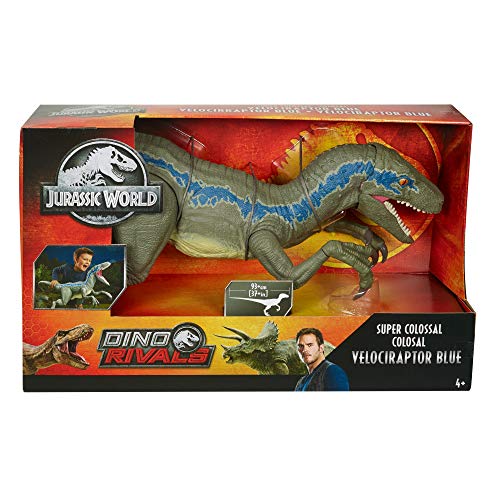 Mattel - Jurassic World Velocirráptor Blue Supercolosal, Dinosaurio de Juguete (Mattel GCT93)