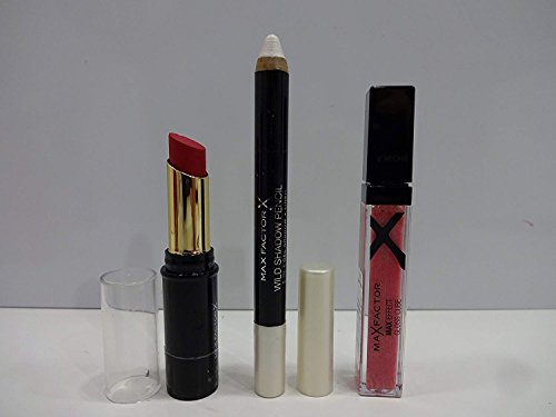 Max Factor 3 bolsas de belleza, Max Factor Lip Finity, Max Factor Wild Shadow Pencil 2 en 1 Gel Shadow, Max Factor Max Efecto Brillo en bolsa de regalo
