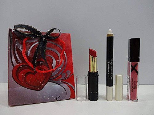 Max Factor 3 bolsas de belleza, Max Factor Lip Finity, Max Factor Wild Shadow Pencil 2 en 1 Gel Shadow, Max Factor Max Efecto Brillo en bolsa de regalo