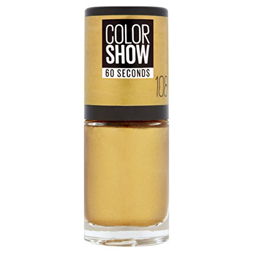 Maybelline Color Show Celebrate 108 Golden 7ml Oro Brillo esmalte de uñas - Esmaltes de uñas (Oro, Golden, Brillo, 24 mes(es), ETHYL ACETATE, BUTYL ACETATE, NITROCELLULOSE, ALCOHOL DENAT., ISOPROPYL ALCOHOL, POLYETHYLENE..., #BE8E29)