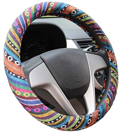 Mayco Bell Paño De Lino Grueso Estilo Étnico Fundas Para Volante Automotriz anti Deslizamiento y Absorción De Sudor Auto Cubierta de Envoltura Del Coche (D)