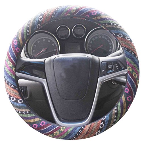 Mayco Bell Paño De Lino Grueso Estilo Étnico Fundas Para Volante Automotriz anti Deslizamiento y Absorción De Sudor Auto Cubierta de Envoltura Del Coche (D)