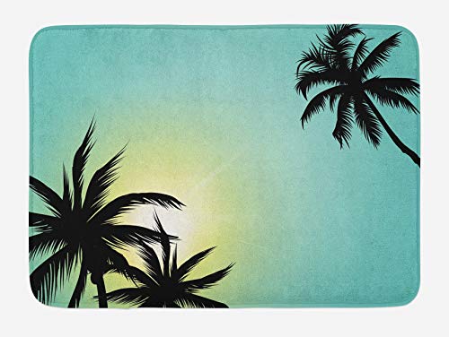 MAYUES Súper Suave Alfombra Antideslizante Hawaiian Miami Beach Island Palmeras Sol como cielos despejados Lámina Imagen Piso Baño Alfombra Lavable a Máquina-80 X60 cm
