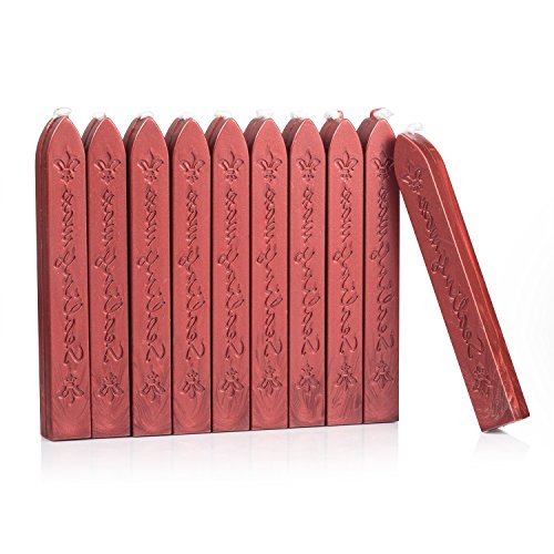 Mceal - Varilla de cera para sellar con mecha, diseño retro de flores de Luce of France (10 unidades), color rojo vino