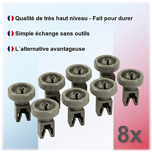 McFilter - Ruedas para cesta superior de lavavajillas (8 unidades, adecuadas para AEG Favorit, Privileg, Zanussi, etc.)