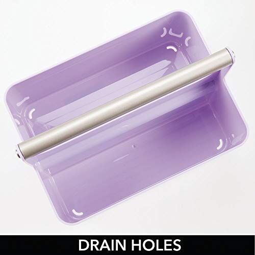 mDesign Caja organizadora para cuarto de baño – Cesta con asa para el almacenamiento de productos cosméticos – Organizador de baño con 2 compartimentos – morado y plateado mate