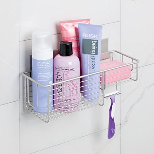 mDesign Cesta para Ducha – Práctica estantería de baño sin Tornillos – Ideal Organizador de baño en Aluminio para Sus artículos de Ducha con un Toque en níquel Cepillado