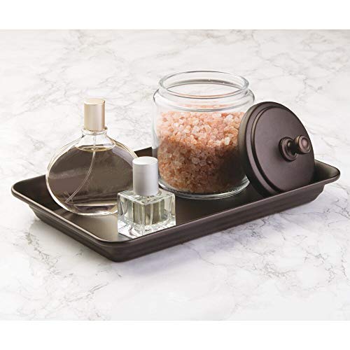 mDesign Juego de 3 Accesorios para el baño – Juego de baño Completo con Bandeja para Toallas y cosméticos – 2 Botes de Cristal con Tapa para Sales de baño, etc. – Transparente/Bronce