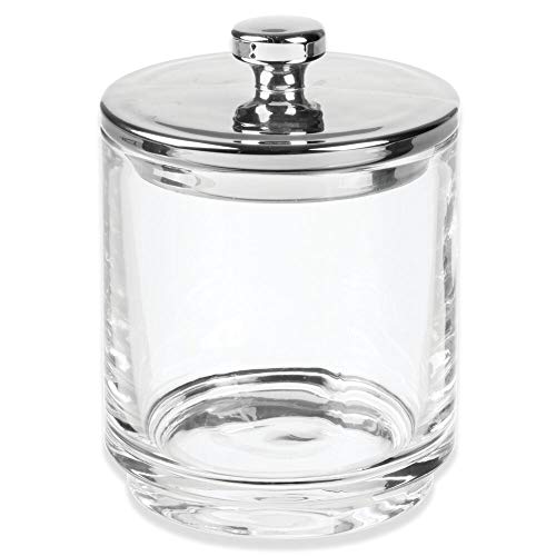 mDesign Organizador de cosméticos de vidrio – Frasco de cristal con tapa – Mantiene secos productos de algodón y sales – Contenedor de vidrio para productos de cosmética – transparente y plateado