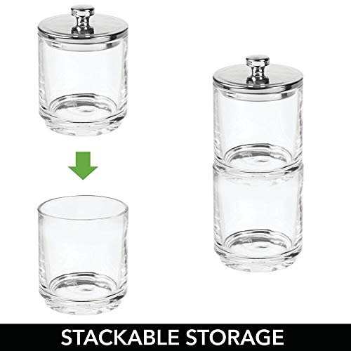 mDesign Organizador de cosméticos de vidrio – Frasco de cristal con tapa – Mantiene secos productos de algodón y sales – Contenedor de vidrio para productos de cosmética – transparente y plateado