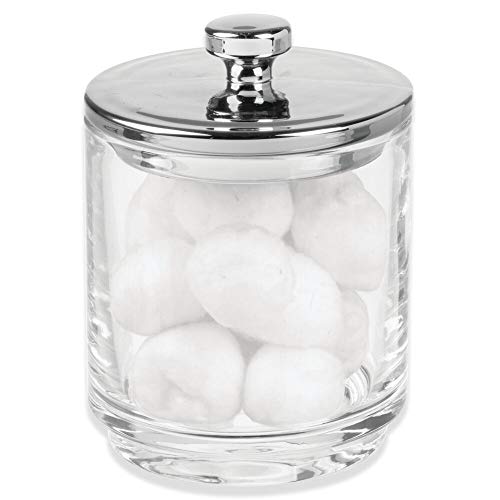 mDesign Organizador de cosméticos de vidrio – Frasco de cristal con tapa – Mantiene secos productos de algodón y sales – Contenedor de vidrio para productos de cosmética – transparente y plateado