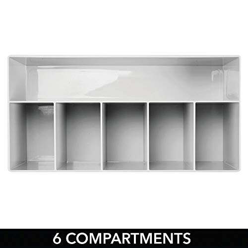 mDesign Organizador de cosméticos para el Lavabo o el tocador – Caja organizadora de plástico Libre de BPA para Guardar el Maquillaje – Moderna Cesta de baño con 6 Compartimentos – Gris