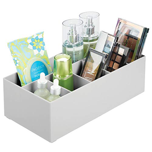 mDesign Organizador de cosméticos para el Lavabo o el tocador – Caja organizadora de plástico Libre de BPA para Guardar el Maquillaje – Moderna Cesta de baño con 6 Compartimentos – Gris