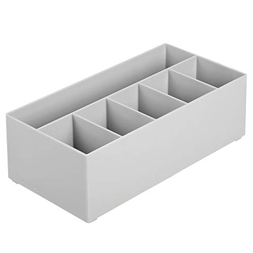 mDesign Organizador de cosméticos para el Lavabo o el tocador – Caja organizadora de plástico Libre de BPA para Guardar el Maquillaje – Moderna Cesta de baño con 6 Compartimentos – Gris
