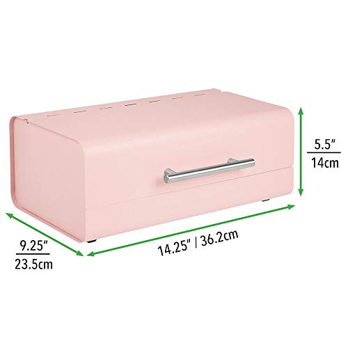 mDesign Panera de Metal – Elegante contenedor para Pan con Estilo Vintage – Caja de almacenaje con Tapa para Guardar Productos horneados y Mucho más – Rosa