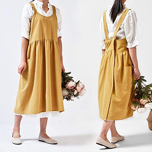 MDWBR Delantal de Cocina de Lino de algodón Lavado Medieval para cocinar Baking Flower Shop Ruffles Delantal de Trabajo Limpio para Mujer Vestido de Dama Uniforme, Estilo B-LV