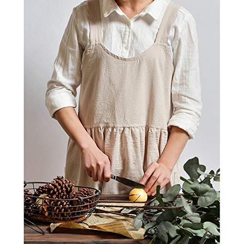 MDWBR Delantal de Cocina de Lino de algodón Lavado Medieval para cocinar Baking Flower Shop Ruffles Delantal de Trabajo Limpio para Mujer Vestido de Dama Uniforme, Estilo B-LV