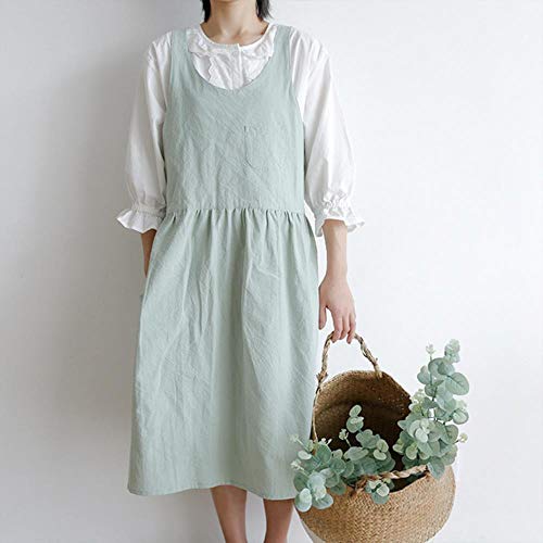 MDWBR Delantal de Cocina de Lino de algodón Lavado Medieval para cocinar Baking Flower Shop Ruffles Delantal de Trabajo Limpio para Mujer Vestido de Dama Uniforme, Estilo B-LV