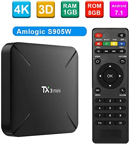 MEETGG Android 7.1 Receptor de TV, de Cuatro núcleos WiFi H.265 4K Android 7.1 TV Box 1 Go / 2 Go de Memoria RAM di 8 Go Go 16 ROM 4K / Netflix Media Player Set-Top-Box