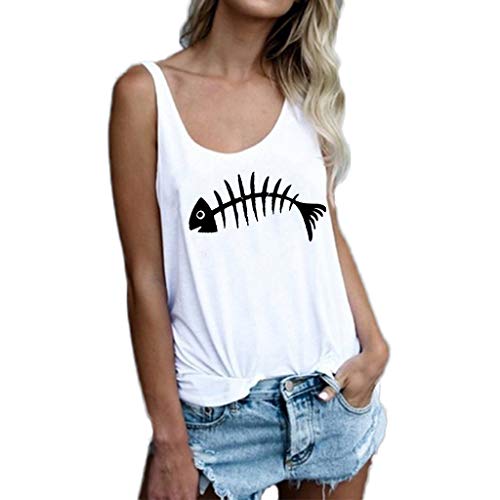 MEIbax Camisetas Mujer Manga sin Top Corto Verano Blusa Mujer Sport Tops Mujer Camisetas Chaleco Mujer,Estampado de Gato,Hombro sin Tirantes,Adecuado con Jeans,Leggings etc.