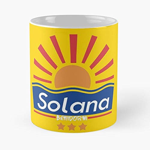MELIBALI Solana Benidorm Fictional Hotel Best Mug Tiene 11oz de Mano Hechas de cerámica de mármol Blanco