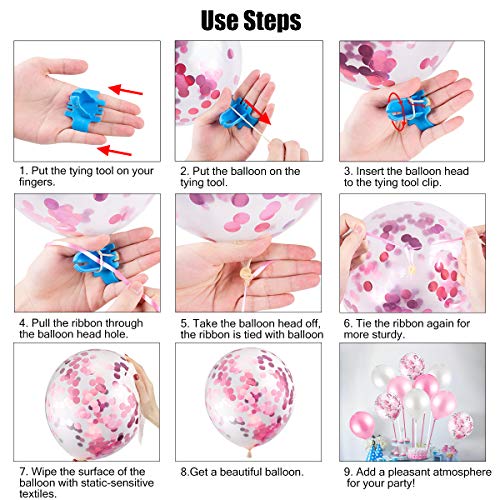 MELLIEX 120 Piezas Globos de Confeti Globos de Latex Kit de Guirnaldas de Globos con 10 Accesorios para Globos para Decoracion de Boda Cumpleaños Fiesta San Valentin, Rosa y Blanca