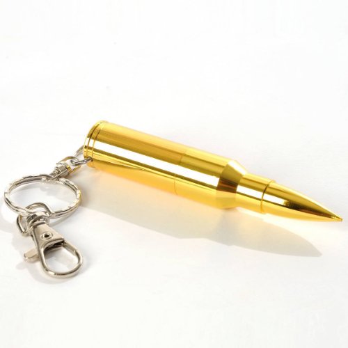 Memoria USB 2.0 de 16 GB con forma de bala de fusil o pistola y llavero con cierre dorado