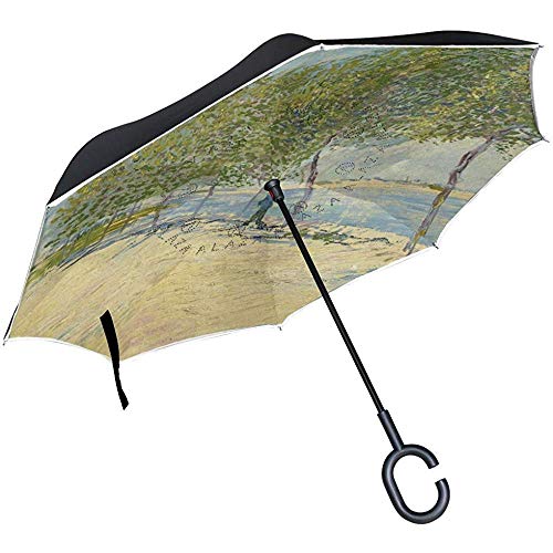 mengmeng Reverso/invertido Vincent Van Gogh Pintura al óleo Paraguas Recto de Doble Capa Bolsa Independiente y de Transporte para Manos Libres