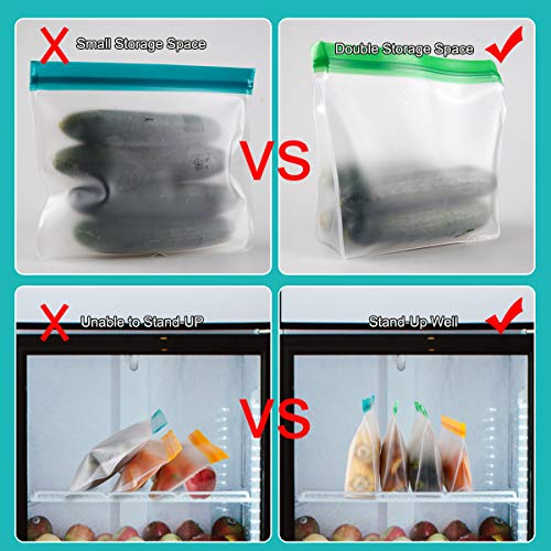 Meowoo Bolsas Silicona Reutilizables Bolsas Congelar Sándwich Frutas Comida Bolsas de Almacenamiento 8PCS Grande Bolsas de Comida Adecuado para Frutas Verduras Carne y Bebidas, Sin BPA