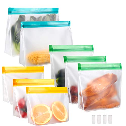 Meowoo Bolsas Silicona Reutilizables Bolsas Congelar Sándwich Frutas Comida Bolsas de Almacenamiento 8PCS Grande Bolsas de Comida Adecuado para Frutas Verduras Carne y Bebidas, Sin BPA