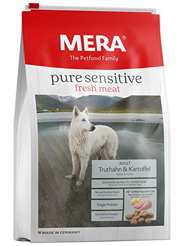 Mera Pure Sensitive Fresh Meat Adult Pavo y Patata pienso para Perros – Alimento seco para Perros con una fórmula sin Cereales y 25% de Carne Fresca