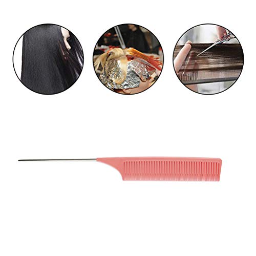 Merkts - Peine para peinar el cabello con punta de peine, peine con aguja antiestático, profesional, color rosa