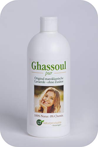 Mezcla de polvo de arcilla / ghassoul | PURA | original de Marruecos | para lavar el pelo sin químicos, cuidado del cuerpo y peeling | vegano | hipoalergénico | anticaspa | 500 ml