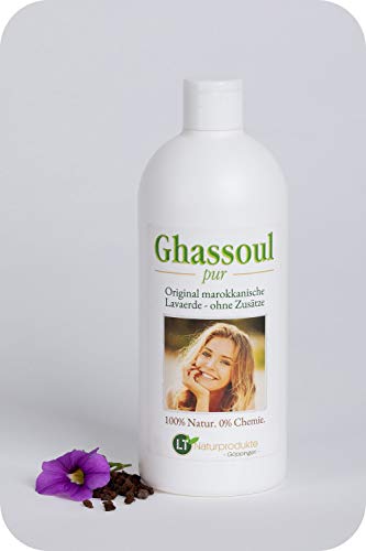 Mezcla de polvo de arcilla / ghassoul | PURA | original de Marruecos | para lavar el pelo sin químicos, cuidado del cuerpo y peeling | vegano | hipoalergénico | anticaspa | 500 ml