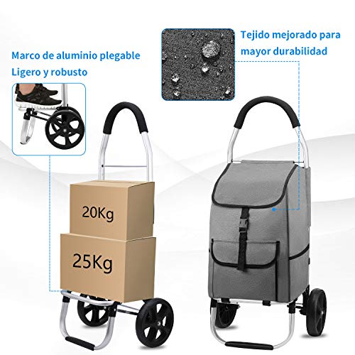 mfavour Carrito de Compras, Carro Compra Estable Carrito Compra Plegable Push/Pull (Gris)
