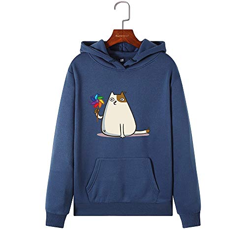 MIALIFEX Mujeres Sudaderas Sudaderas Sudadera con Capucha Gato Jugando con Molino de viento Imprimir Otoño Invierno Jersey Mujer Sudadera con Capucha Tops