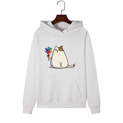 MIALIFEX Mujeres Sudaderas Sudaderas Sudadera con Capucha Gato Jugando con Molino de viento Imprimir Otoño Invierno Jersey Mujer Sudadera con Capucha Tops