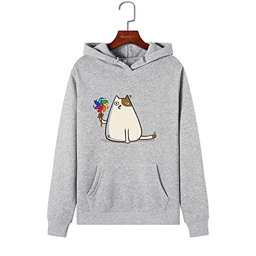 MIALIFEX Mujeres Sudaderas Sudaderas Sudadera con Capucha Gato Jugando con Molino de viento Imprimir Otoño Invierno Jersey Mujer Sudadera con Capucha Tops