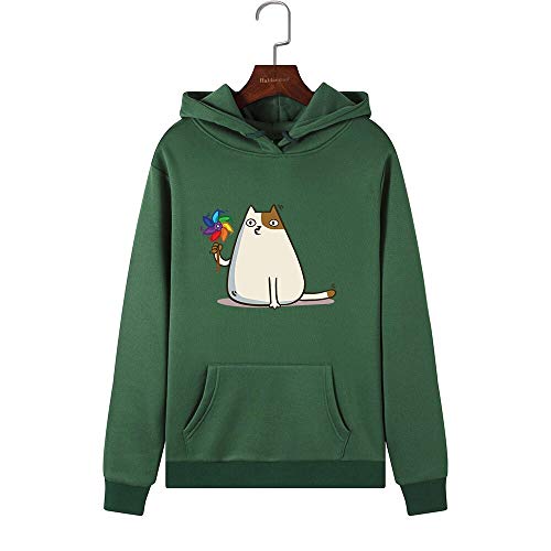 MIALIFEX Mujeres Sudaderas Sudaderas Sudadera con Capucha Gato Jugando con Molino de viento Imprimir Otoño Invierno Jersey Mujer Sudadera con Capucha Tops