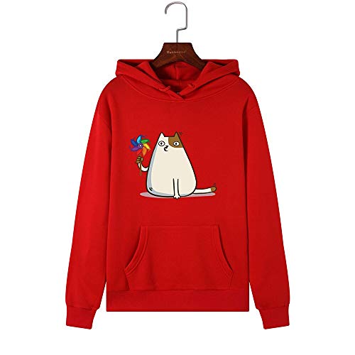 MIALIFEX Mujeres Sudaderas Sudaderas Sudadera con Capucha Gato Jugando con Molino de viento Imprimir Otoño Invierno Jersey Mujer Sudadera con Capucha Tops