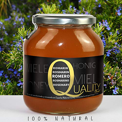 Miel pura de abeja 100%. Miel cruda de Romero. 1 Kg. Producida en España. Sin pasteurizar ni calentar. Artesana de alta calidad. Tarro de cristal. Gran variedad de exquisitos sabores.