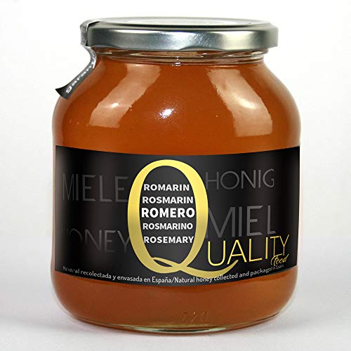 Miel pura de abeja 100%. Miel cruda de Romero. 1 Kg. Producida en España. Sin pasteurizar ni calentar. Artesana de alta calidad. Tarro de cristal. Gran variedad de exquisitos sabores.