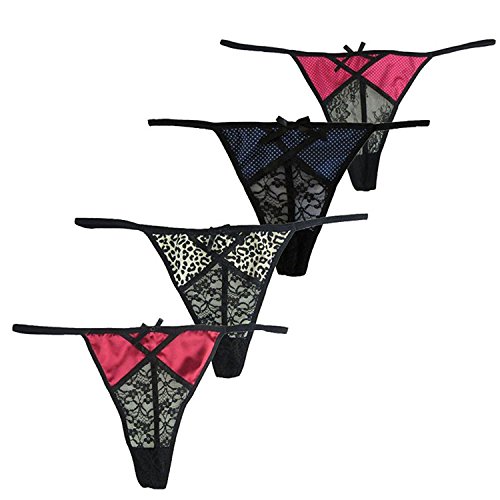 MIERSIDE Sexy Mujeres Lace G-String Tanga Panty Ropa Interior Pack de 4(XL, 4 Color)