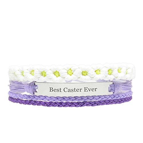 Miiras Trabajo Pulsera Hecha a Mano para Mujer - Best Caster Ever - Wit Purper FL-PP - Hecho de Cuerda Trenzada y Acero Inoxidable - Gift for Caster