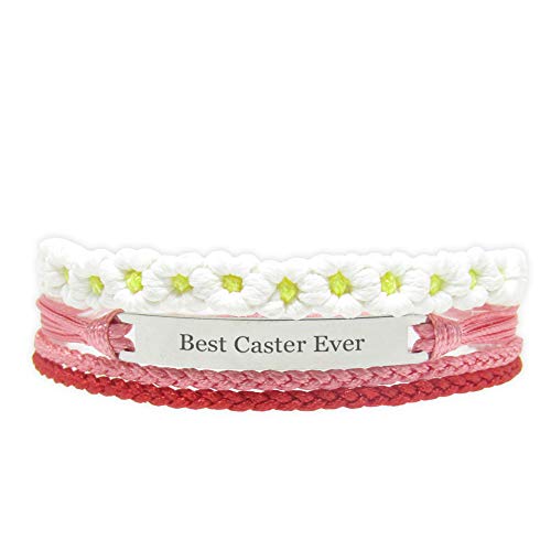 Miiras Trabajo Pulsera Hecha a Mano para Mujer - Best Caster Ever - Wit Rood FL-RE - Hecho de Cuerda Trenzada y Acero Inoxidable - Gift for Caster